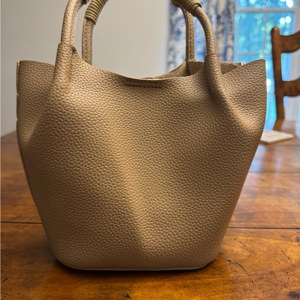 Pretty Persuasions Small Crossbody Tote in Beige